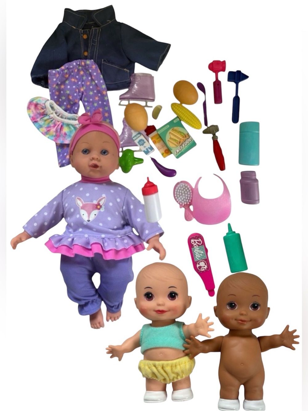 ASSORTED TOY BUNDLE BABY DOLL PLAY FOOD DOCTOR ACCESSORIES DOLL CLOTHES